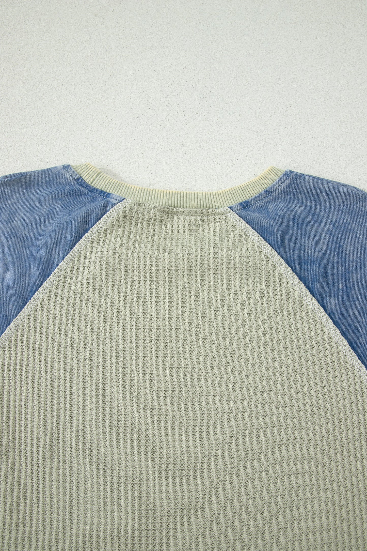Colorblock Waffle Knit Patchwork Short Sleeve Top