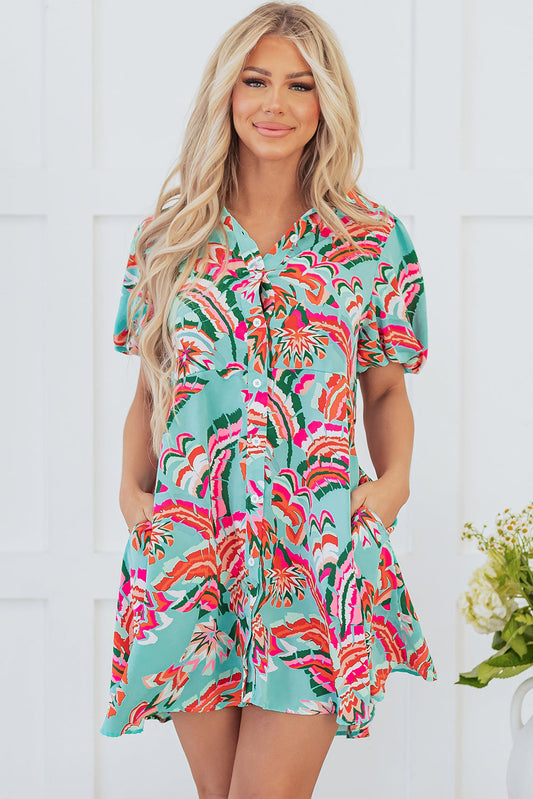 Erin Lace-up High Waist Buttoned Mini Dress