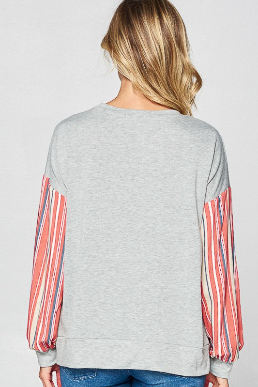 STRIPE SOLID MIXED SWEATSHIRT TOP