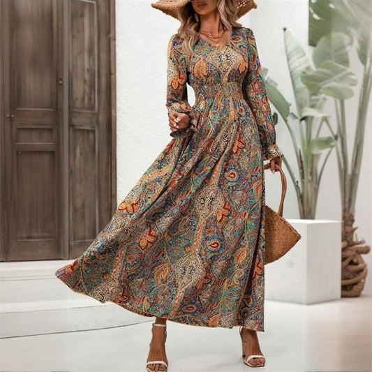 Retro Geometric Print Maxi Dress