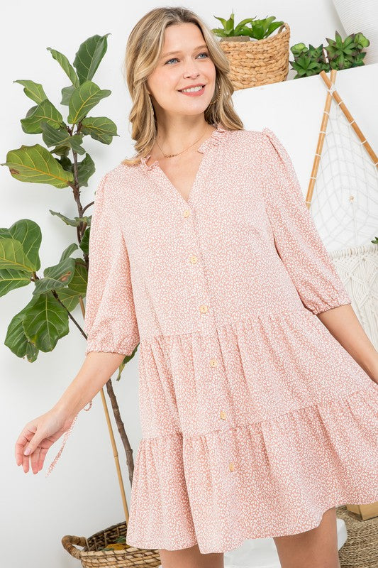 DOT BUTTON DOWN TIERED DRESS