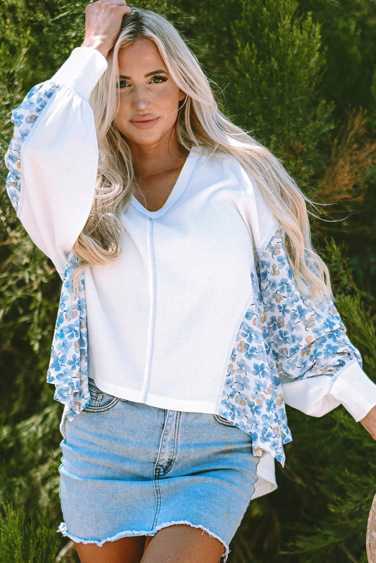 Eliana Floral Patchwork V Neck Blouse