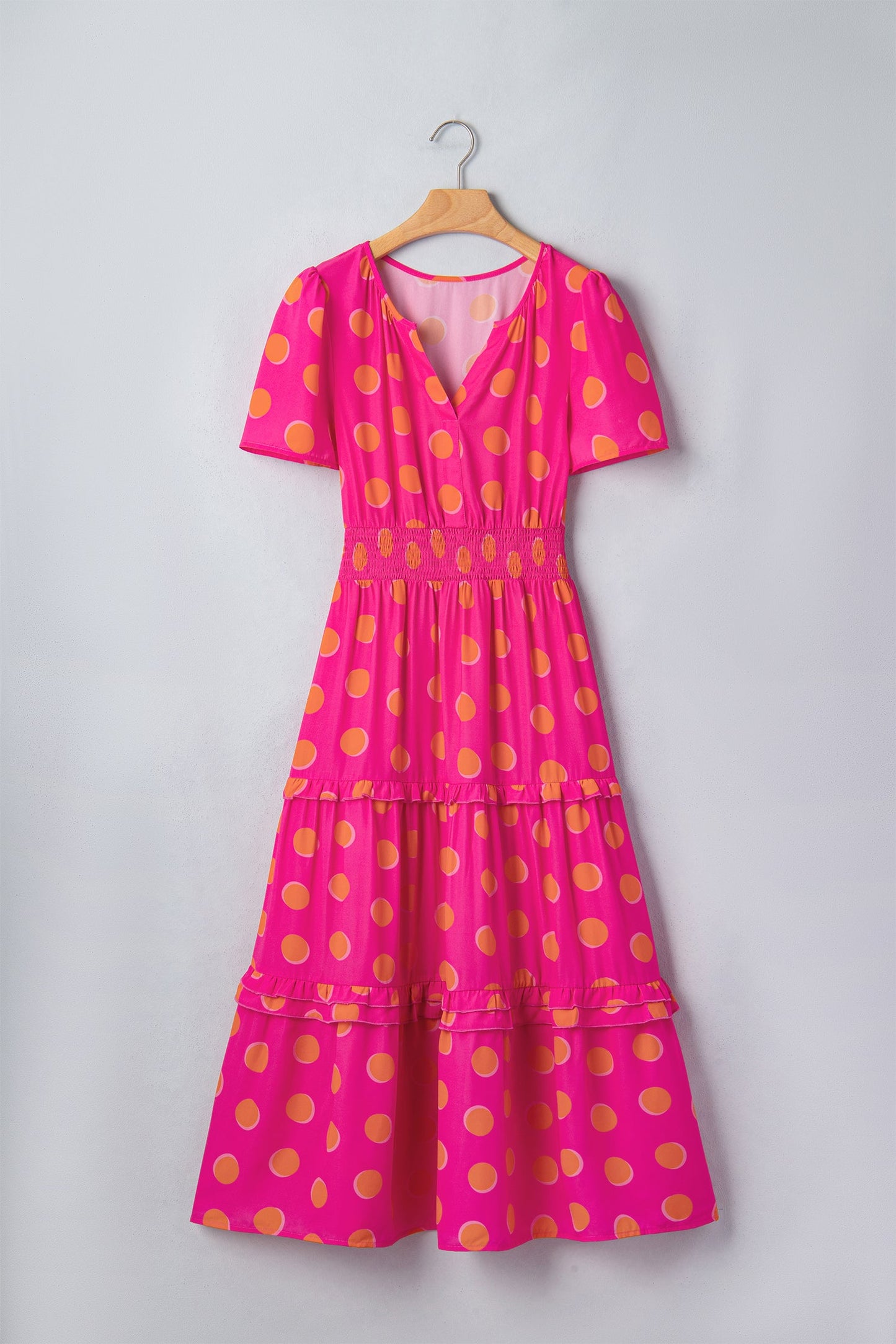 shirred waist midi dress Polka Dot Short Sleeve Shirred Waist Midi Dress – Modern Emporium