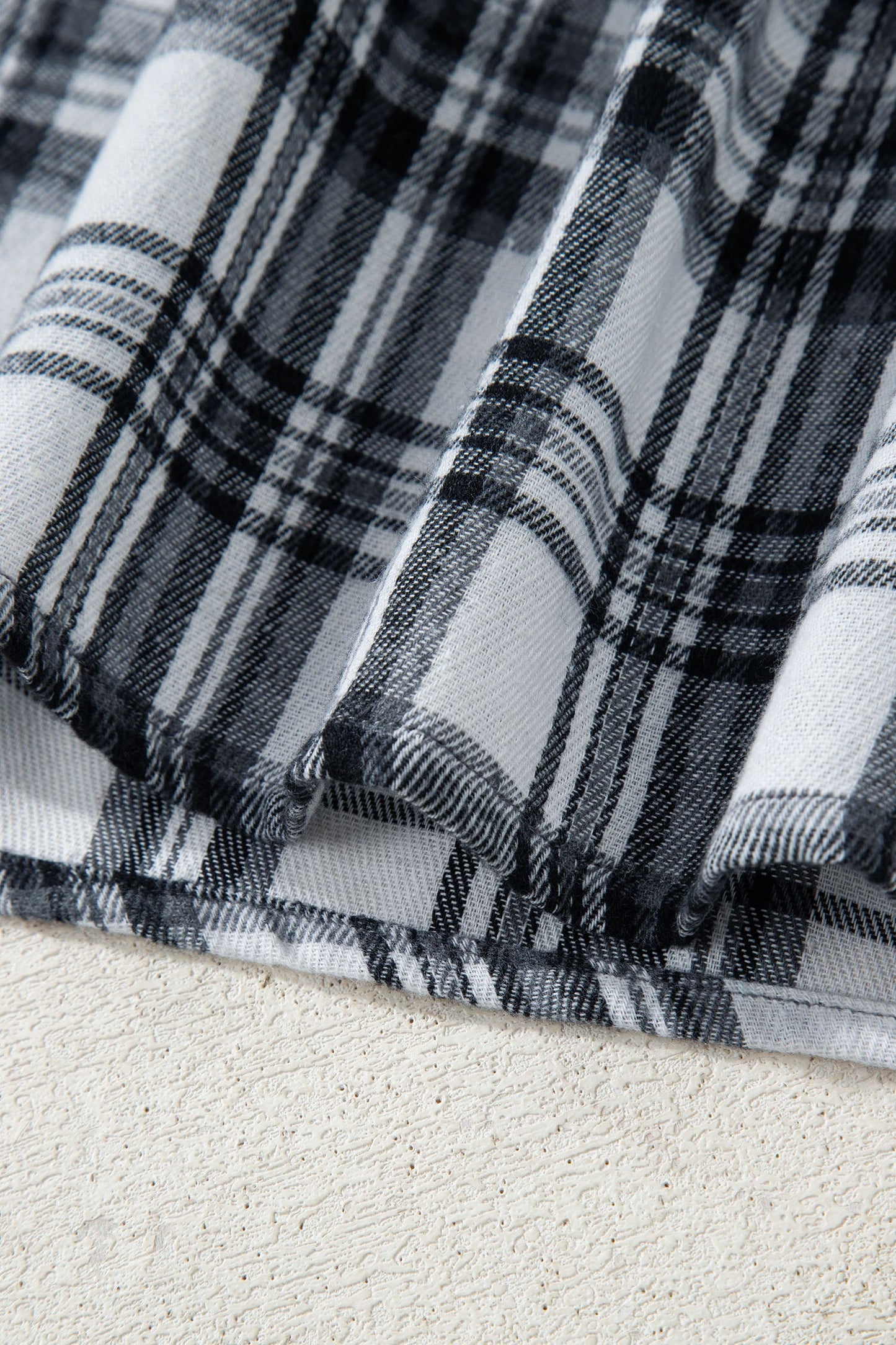 Plaid Quarter-Button Patchwork Long Sleeve Hooded Blouse