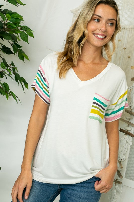 MULTI STRIPE MIXED BOXY TOP