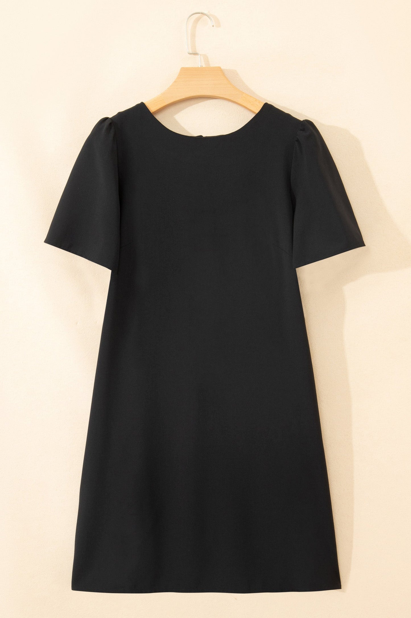 Solid Backless Bow Tie Short Sleeve Mini Dress