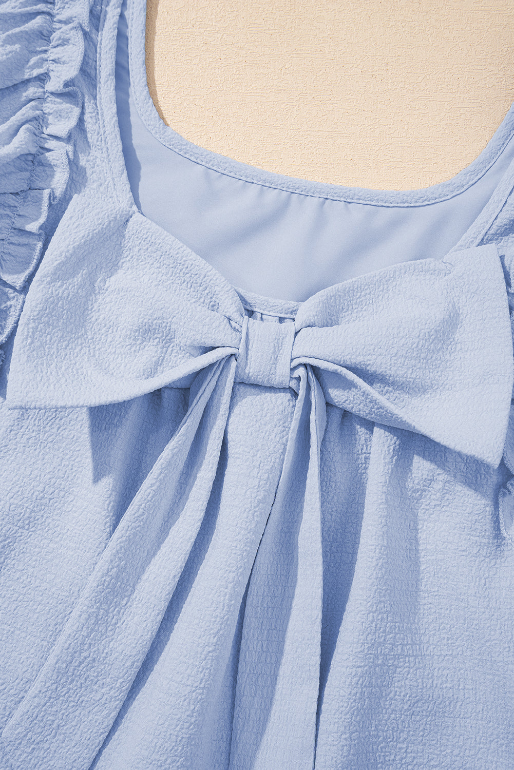 Textured Flutter Sleeve Square Neck Bow Back Dress