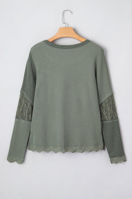 Solid Lace Patchwork Long Sleeve Knit Top
