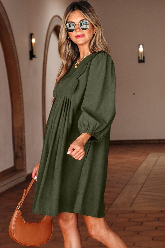 Michelle Pleated Corduroy Mini Dress