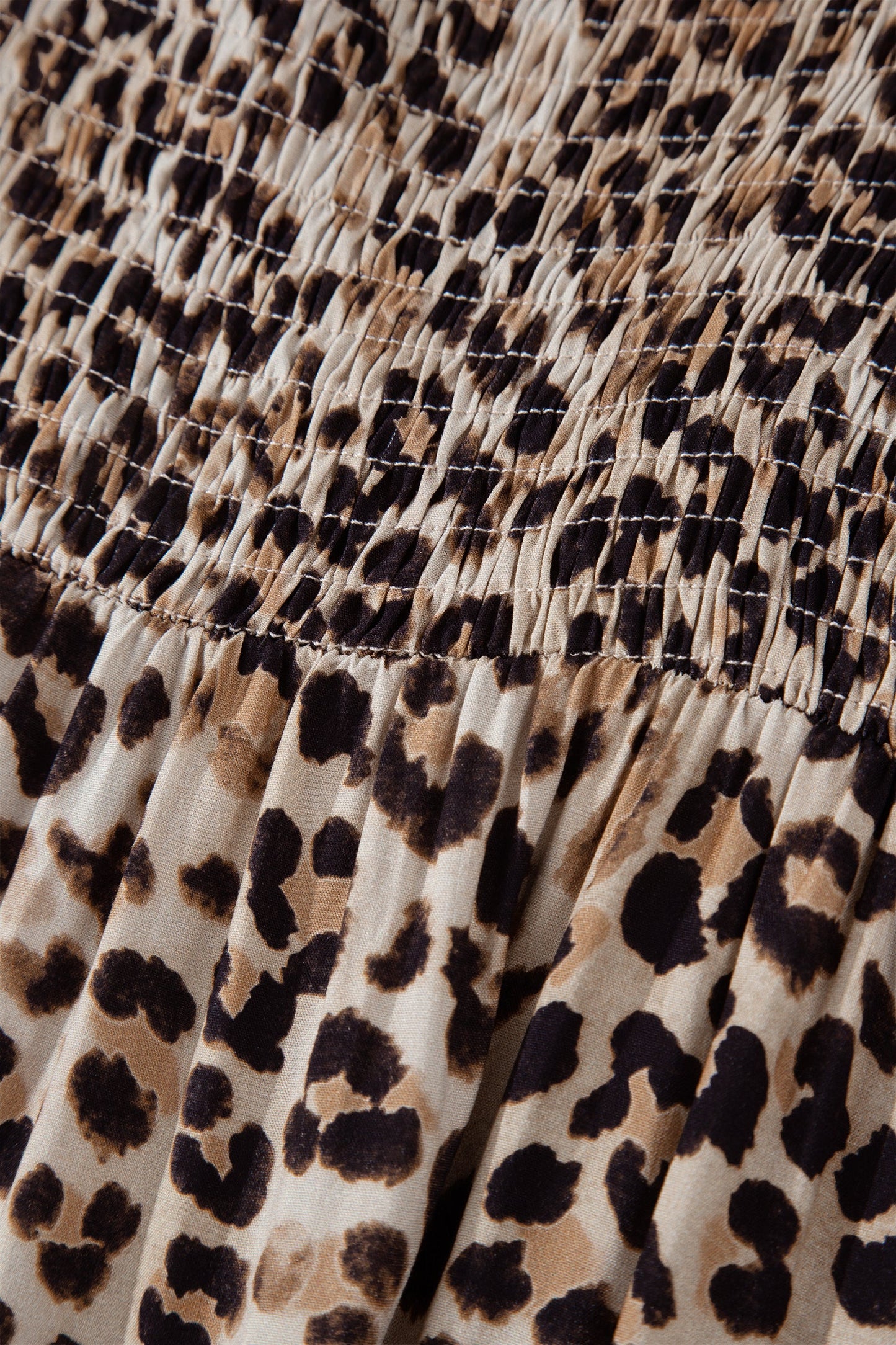 Leopard Ruffle Straps Smocked Tiered Maxi Dress