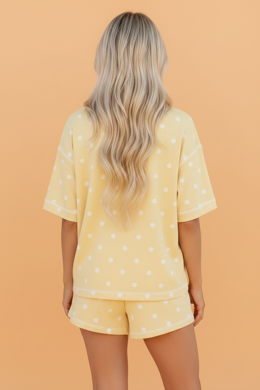 Polka Dot Loose Tee & Drawstring Shorts Set