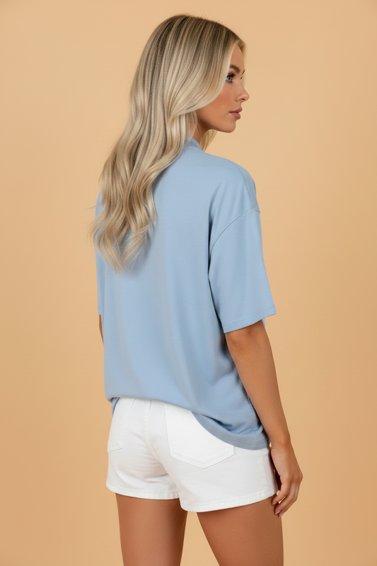 Solid High Neck Oversize Tee
