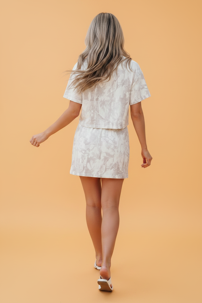 Woodland Camo Raw Edge Cropped Top & Skirt Set