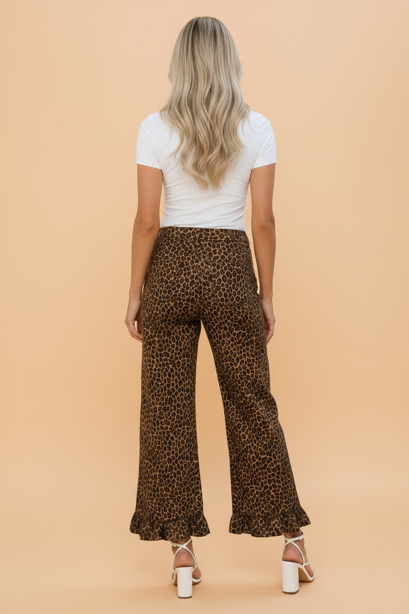 Leopard Ruffle Hem Shift Jeans