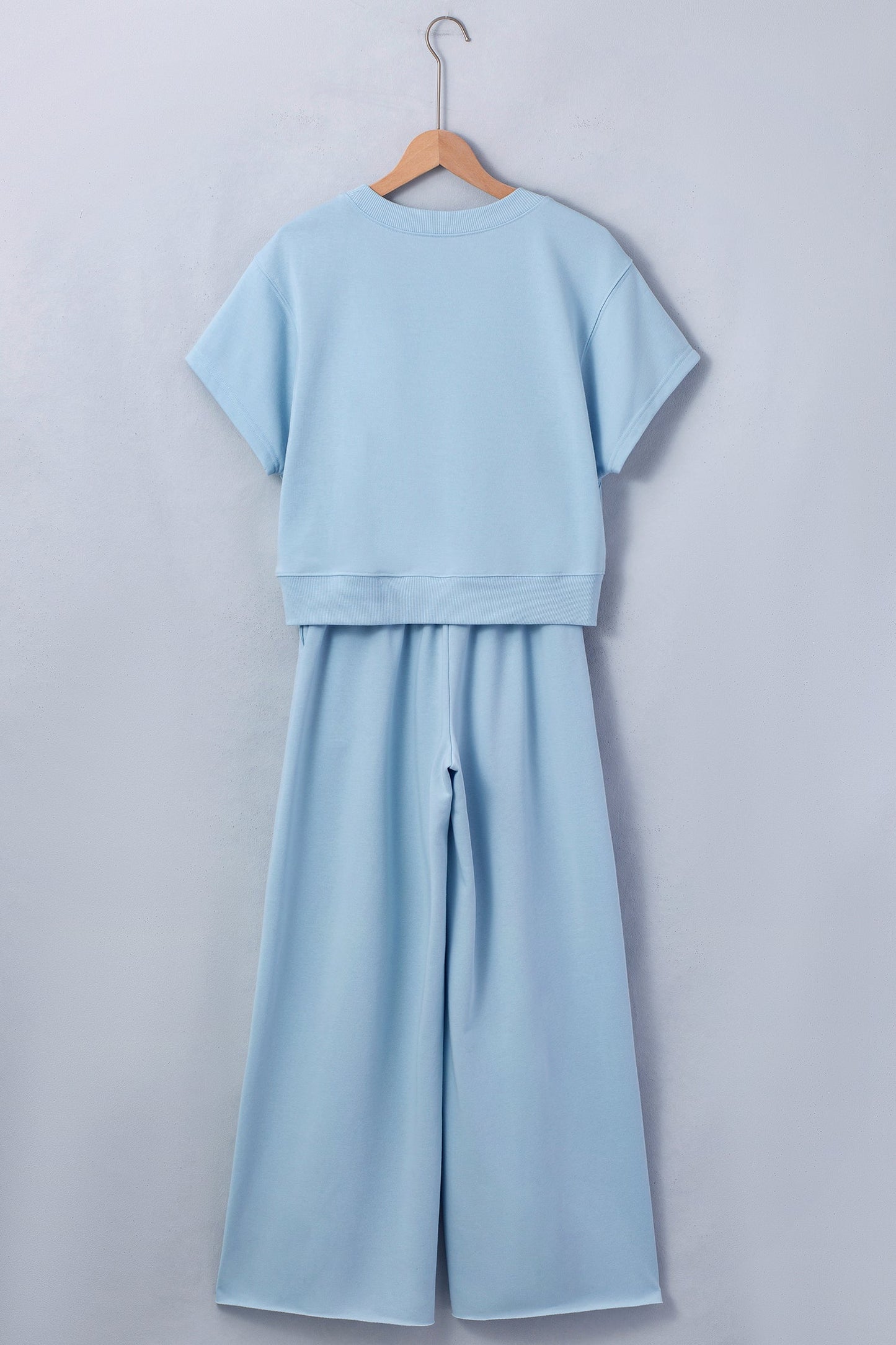 Solid Tee & Wide Leg Raw Hem Pants Set