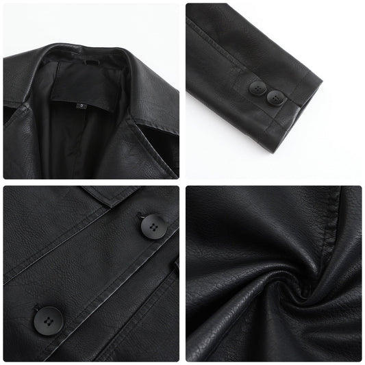 Women’s Long Leather Trench Coat – Fashion Outerwear