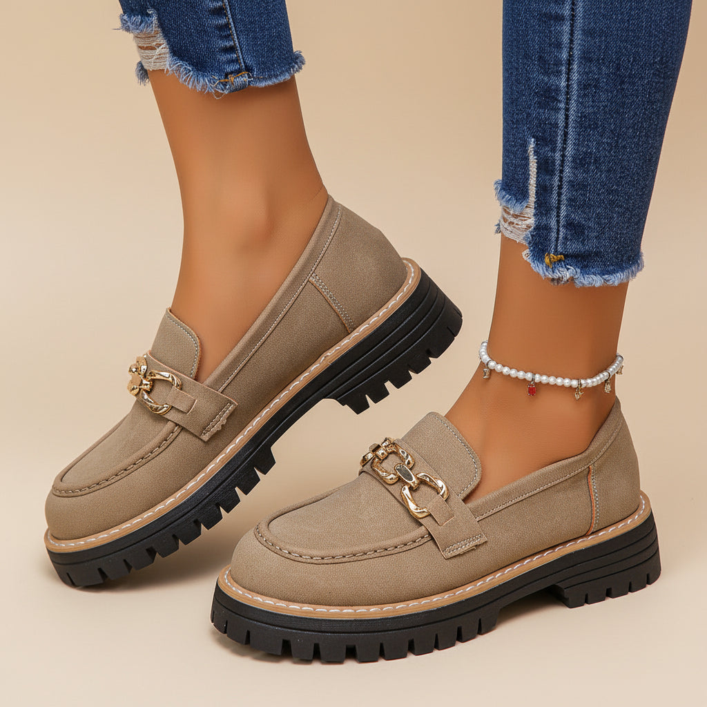 Women's British-Style Chunky Block Heel Low-Top Shoes