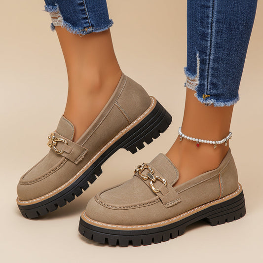 Women's British-Style Chunky Block Heel Low-Top Shoes