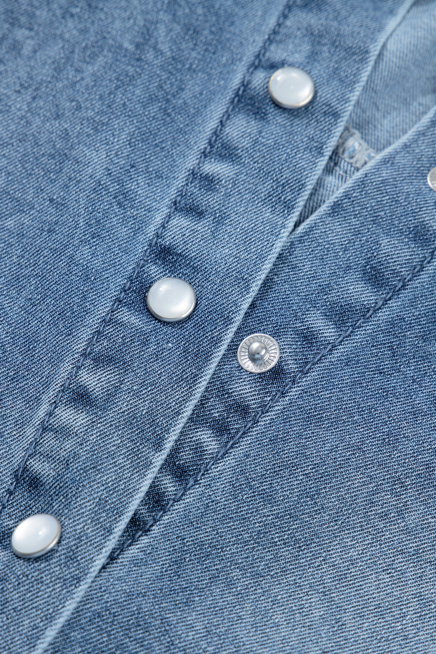 Denim Frilled Short Sleeve Snap Button Shirt