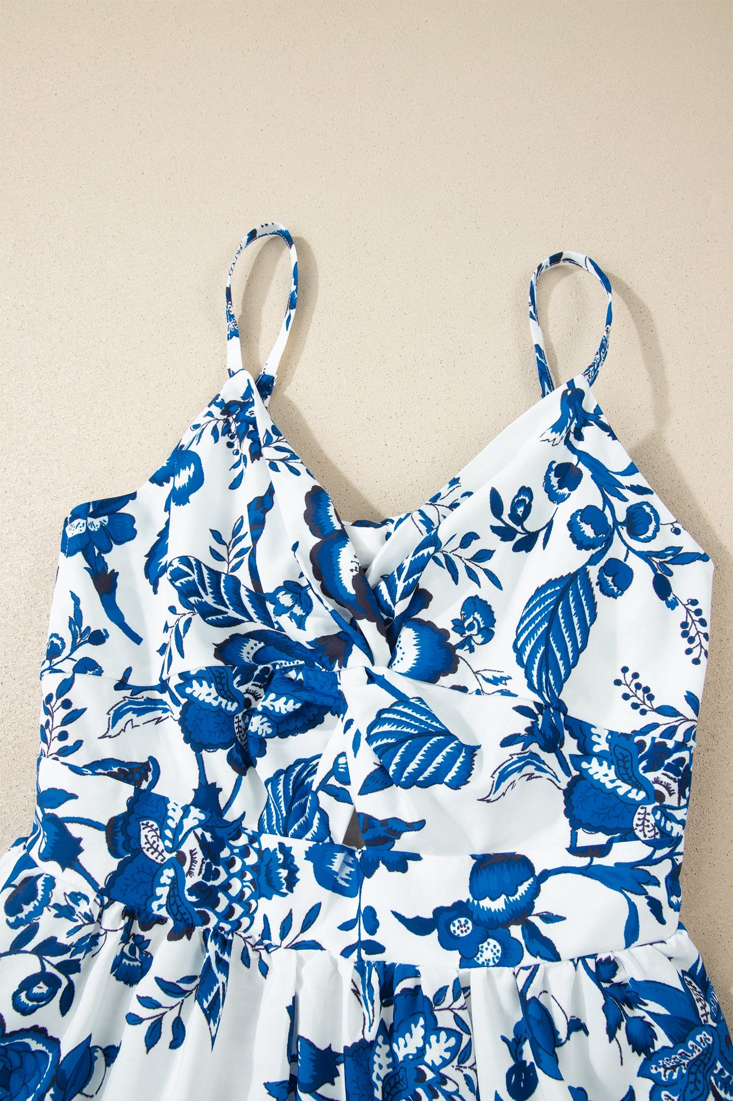 Floral Twisted Bust Spaghetti Strap Backless Maxi Dress