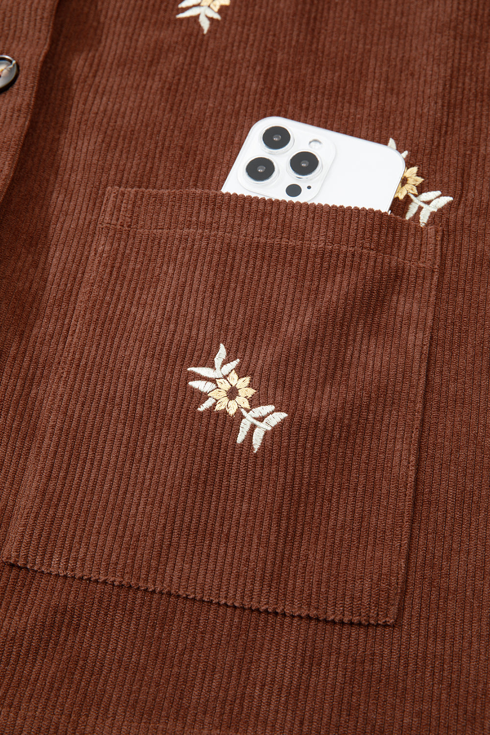 Floral Corduroy Embroidered Button-Front Jacket