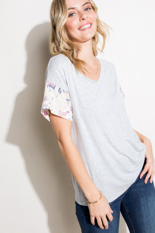 FLORAL MIXED SHORT SLEEVE BOXY TOP