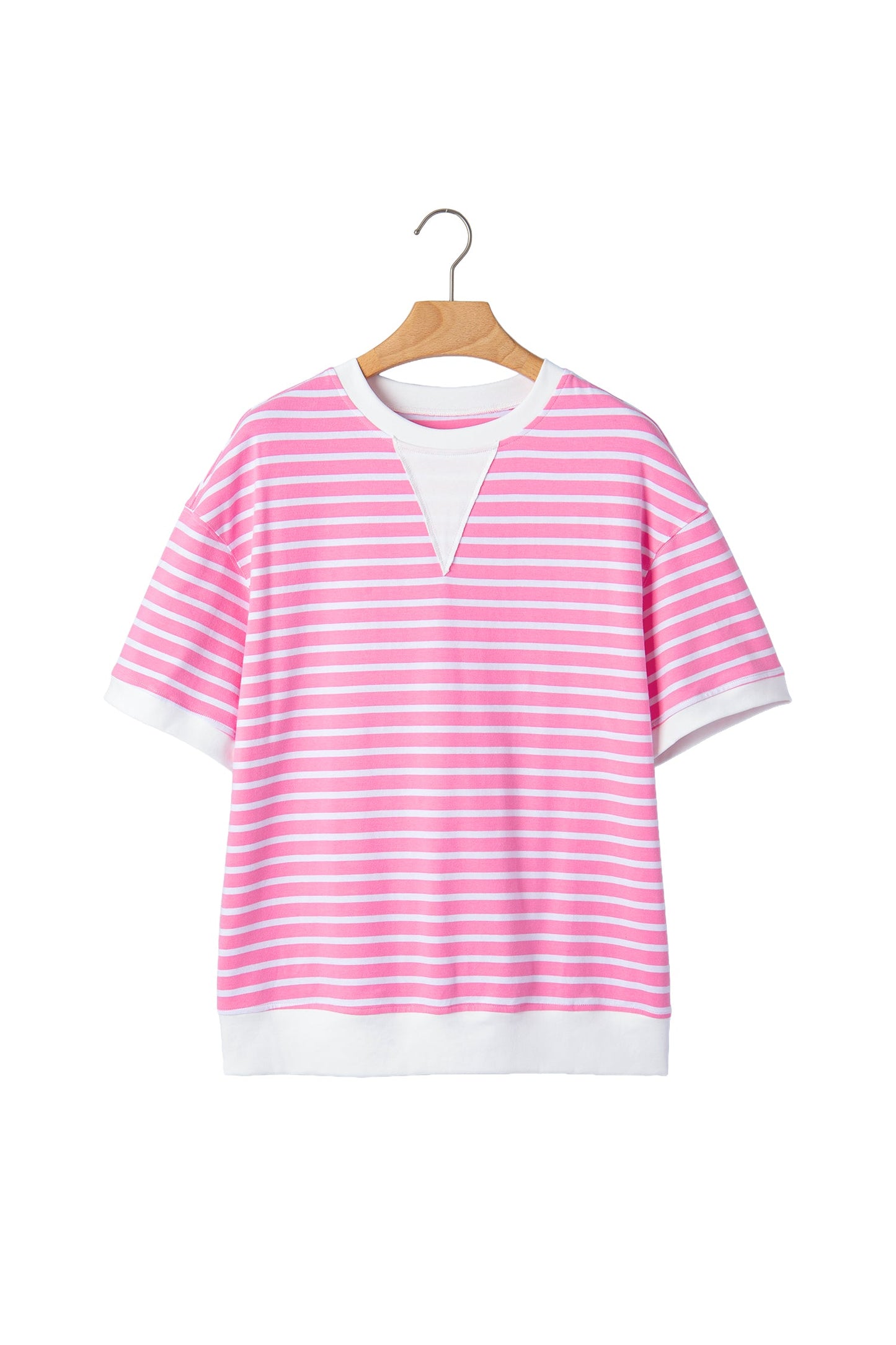 Stripe Colorblock Drop Shoulder Short Sleeve Top