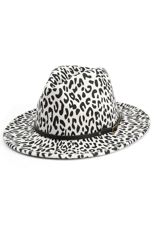 BELT BUCKLE TRIM LEOPARD PRINT FELT HAT
