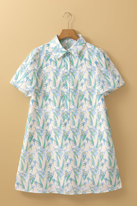 Floral Short Sleeve Buttoned Shirt Dress