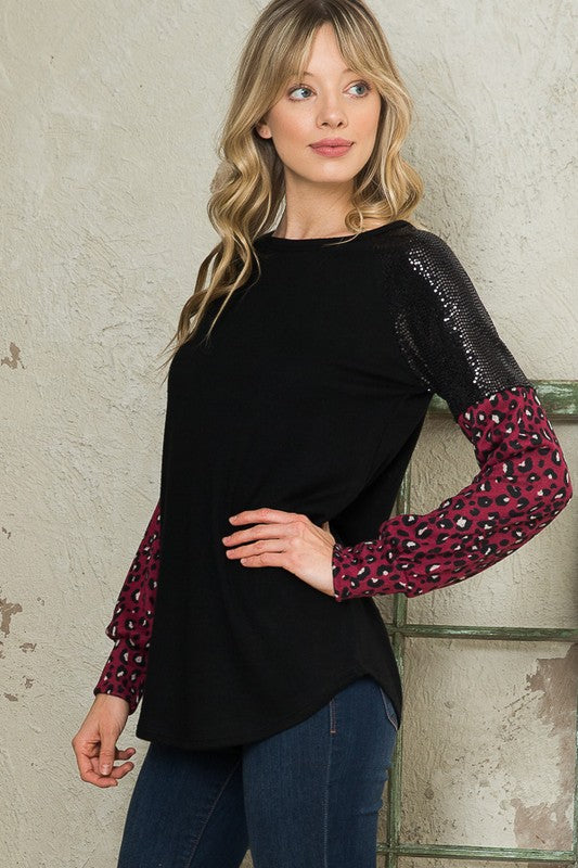 Trans Sequin Contrast Sweater Knit