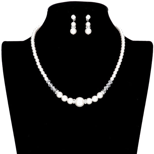 Bicone Bead Pointed Pearl Necklace Earring Set