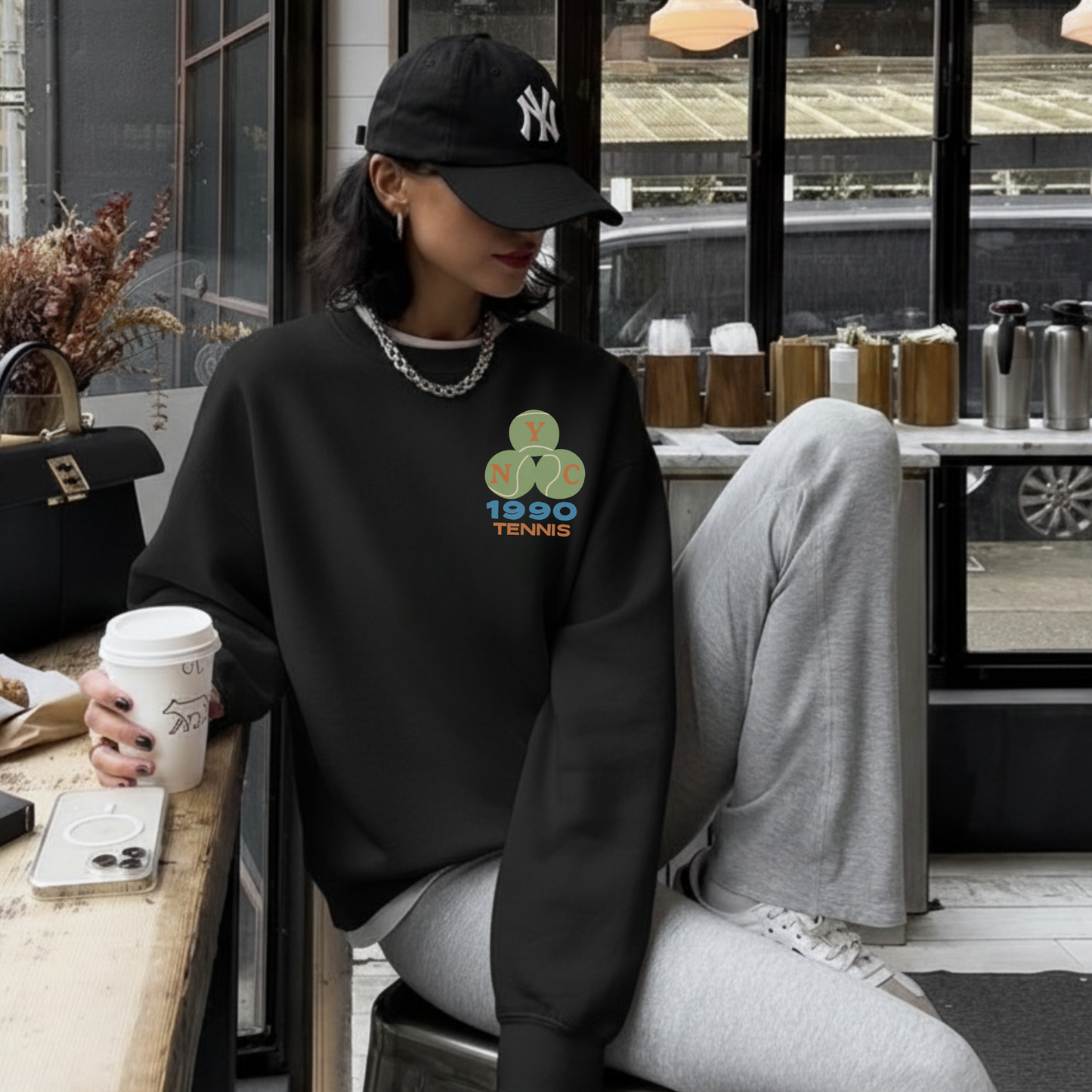 NYC 1990 Tennis Crewneck Sweatshirt – Vintage Sport Graphic Pullover