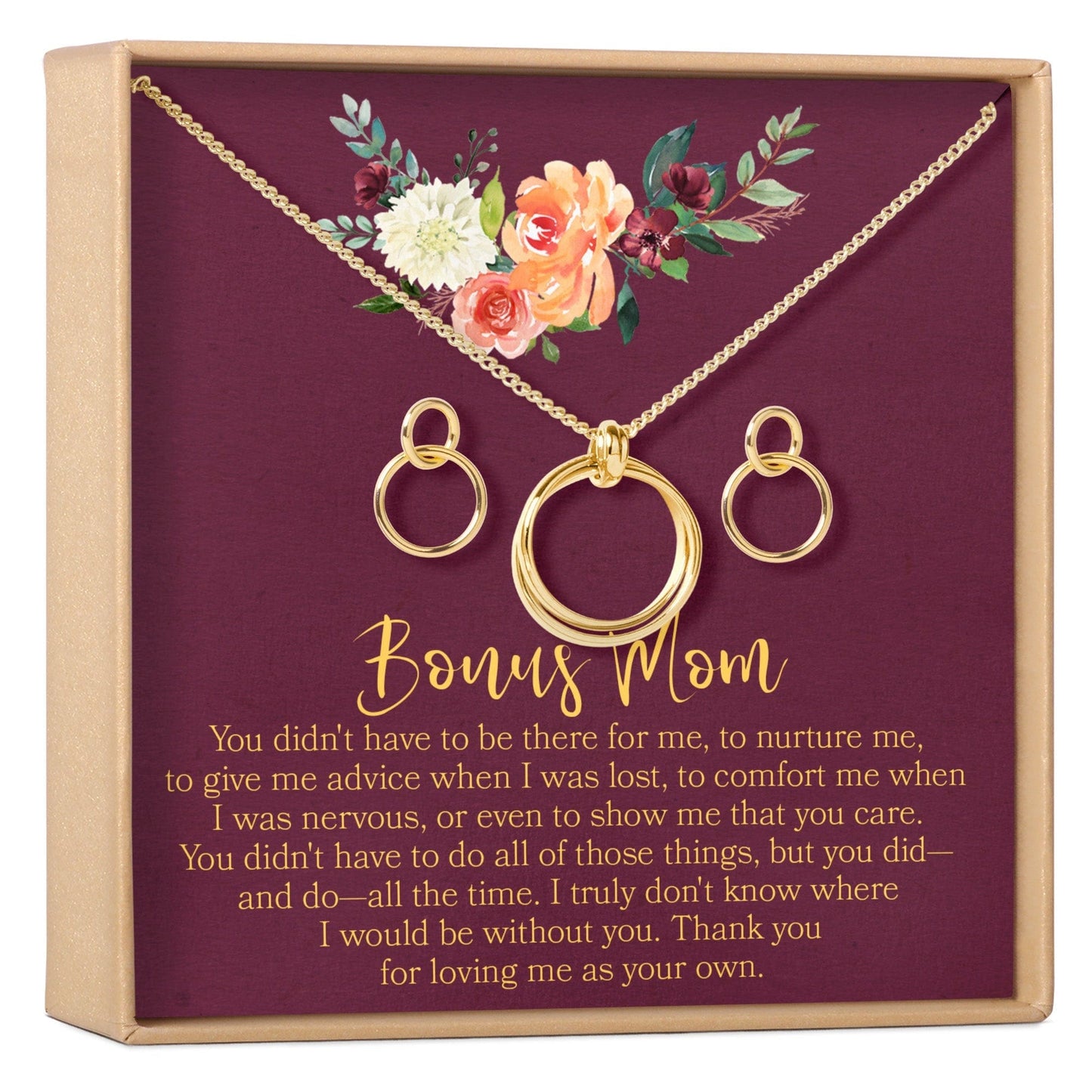 Bonus Mom Linked Circles Earring and Necklace Jewelry Set