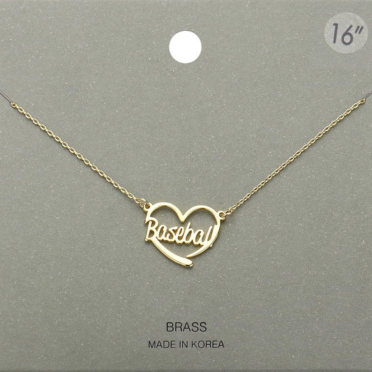 Brass Metal Baseball Heart Pendant Necklace