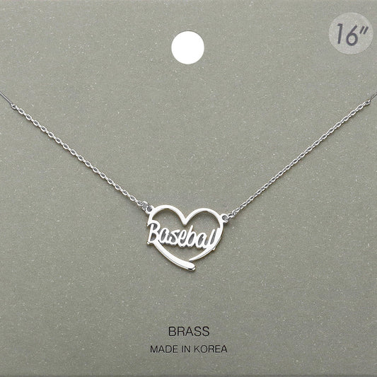 Brass Metal Baseball Heart Pendant Necklace