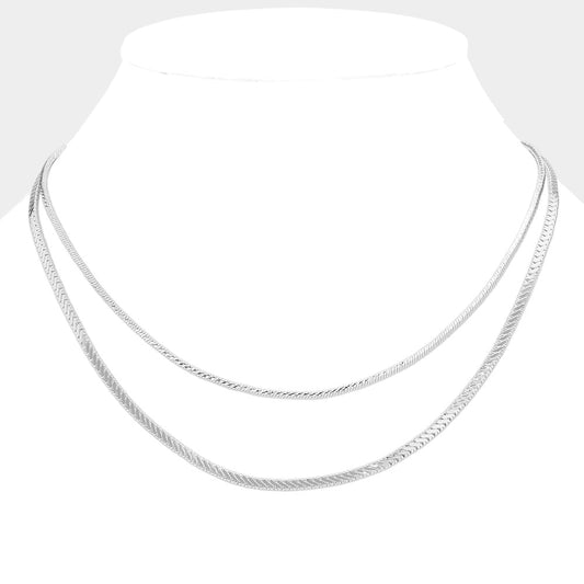 Brass Metal Double Layered Chevron Chain Necklace