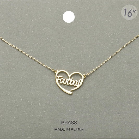 Brass Metal Football Heart Pendant Necklace