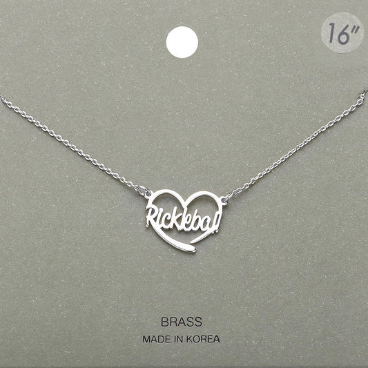 Brass Metal Pickleball Heart Pendant Necklace