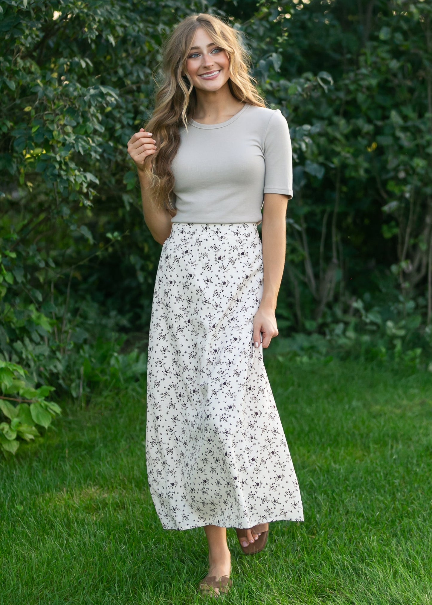 Braylyn Brown Floral Midi Skirt Dress