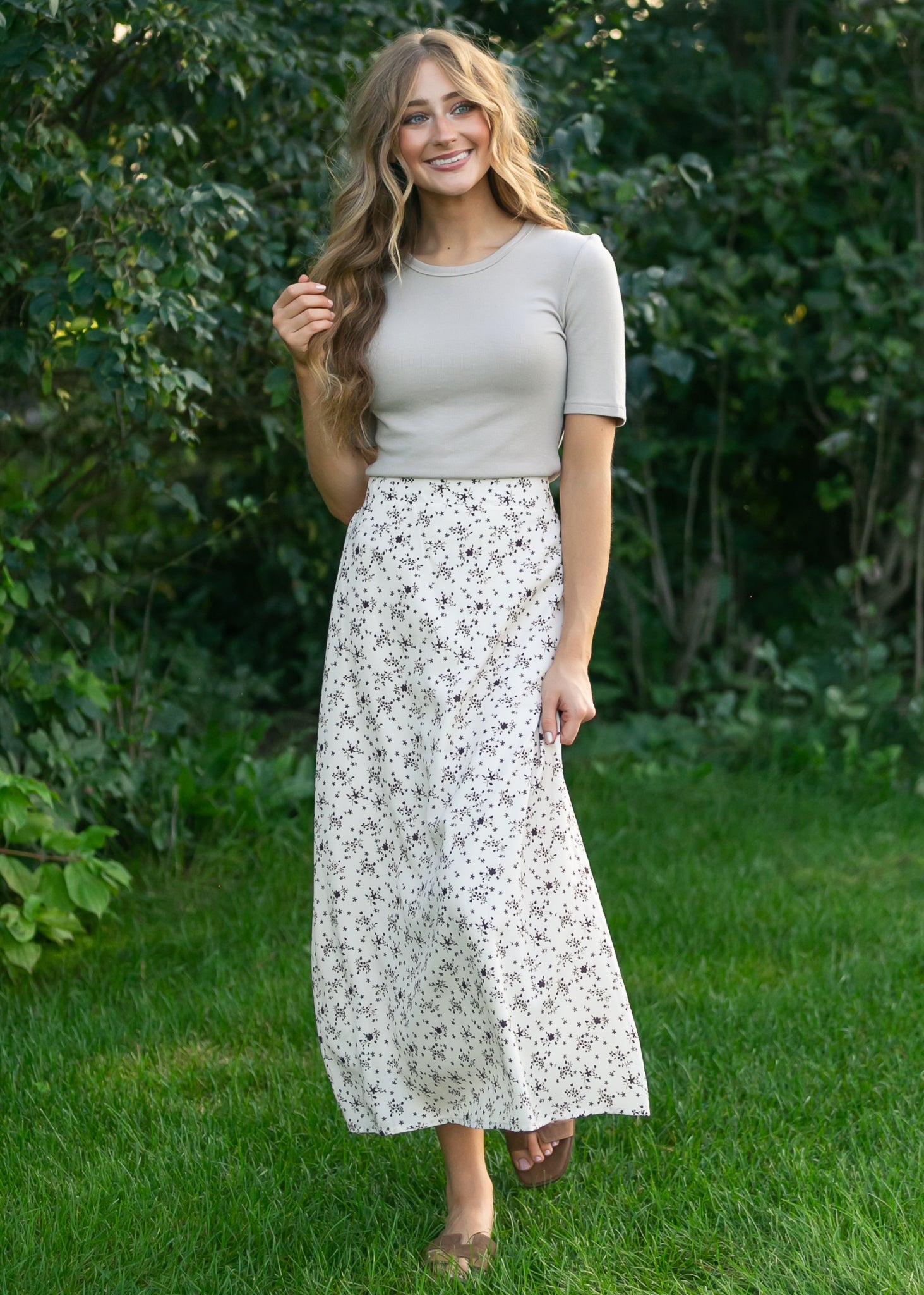Braylyn Brown Floral Midi Skirt Dress