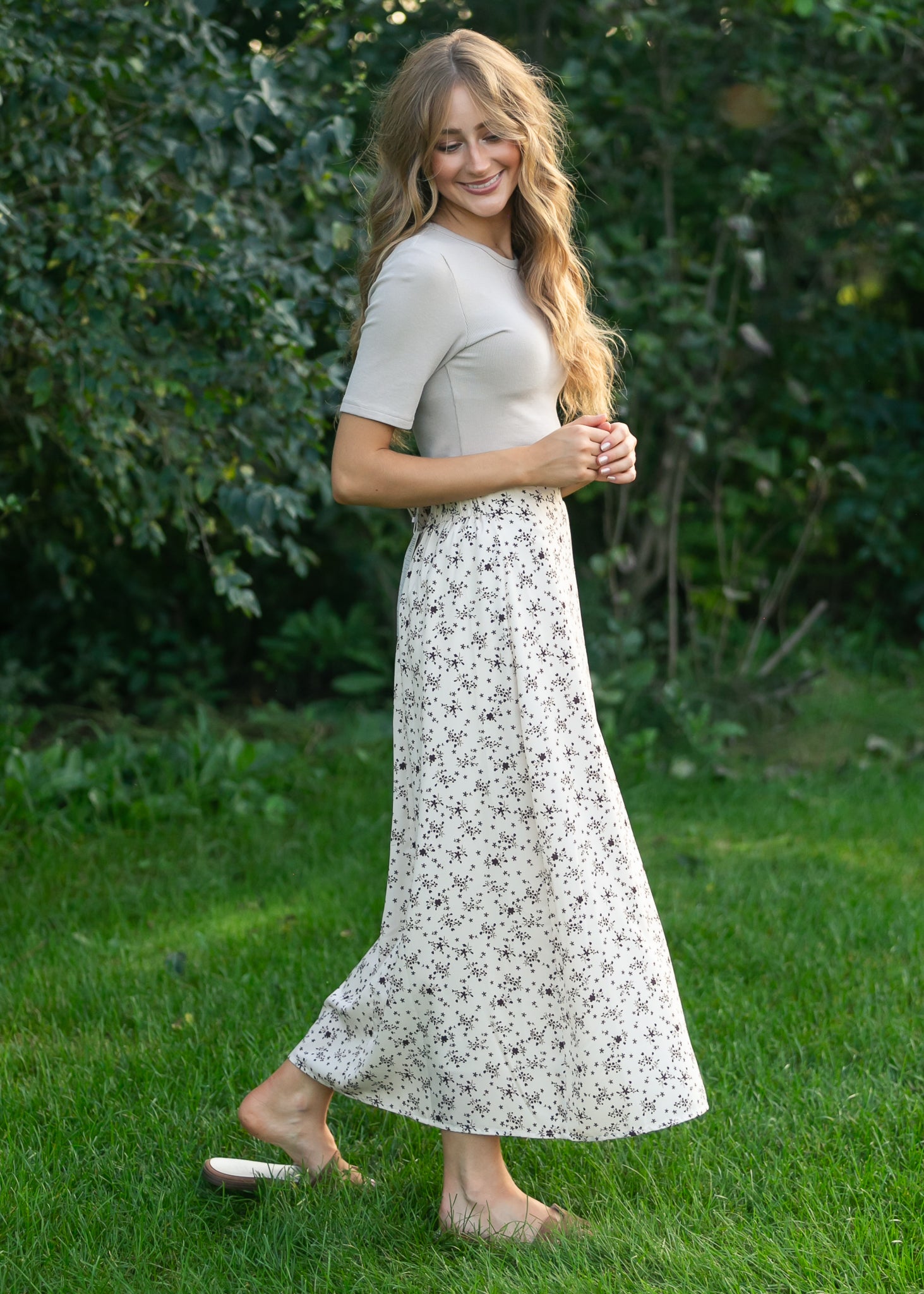 Braylyn Brown Floral Midi Skirt Dress