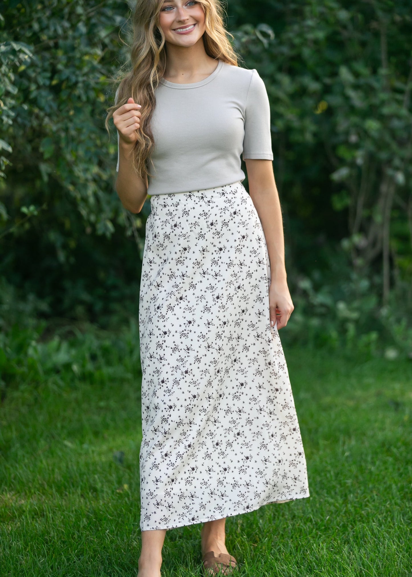 Braylyn Brown Floral Midi Skirt Dress