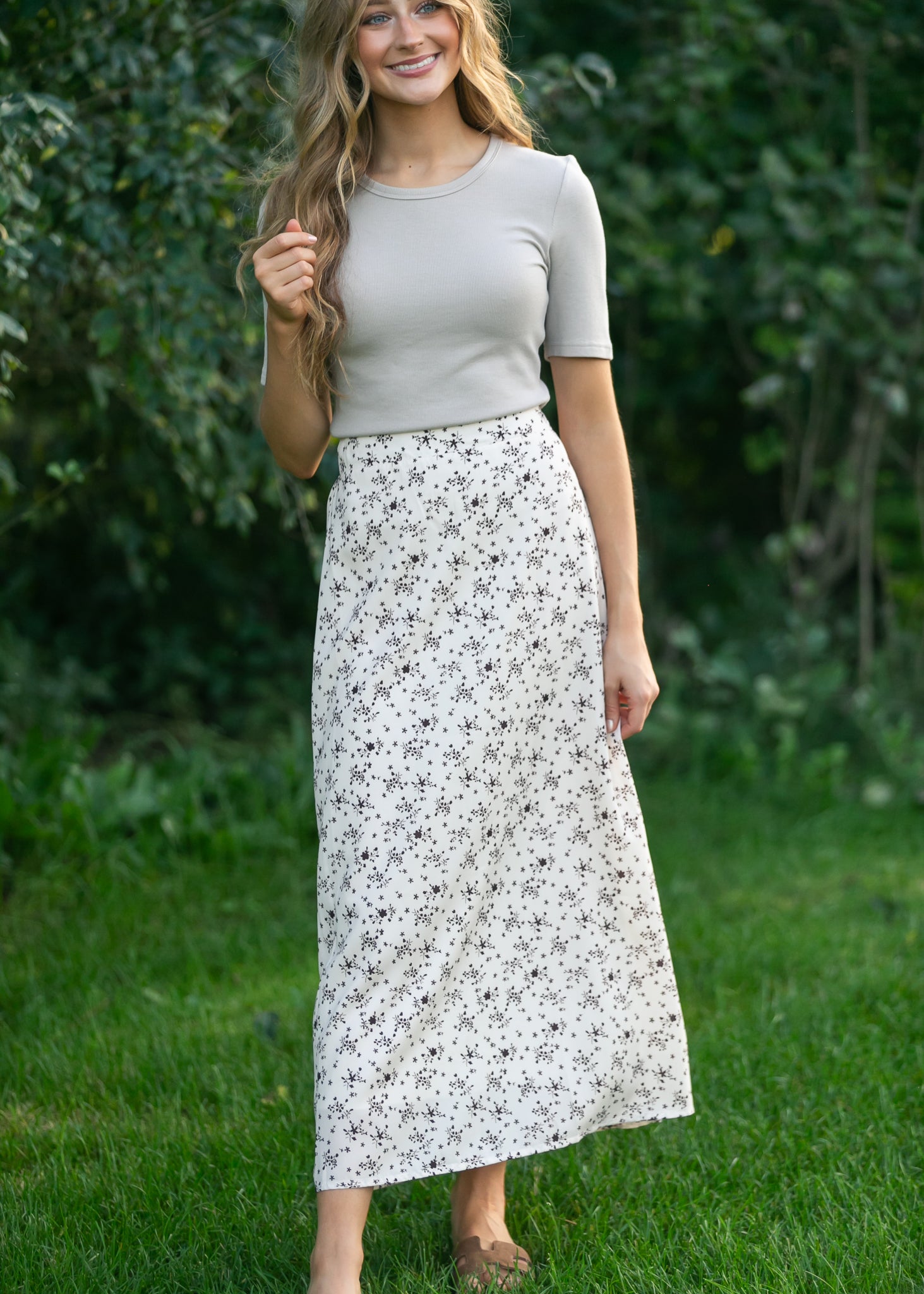 Braylyn Brown Floral Midi Skirt Dress
