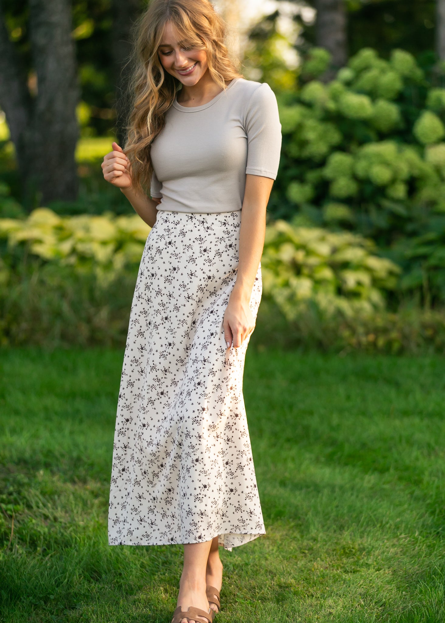 Braylyn Brown Floral Midi Skirt Dress