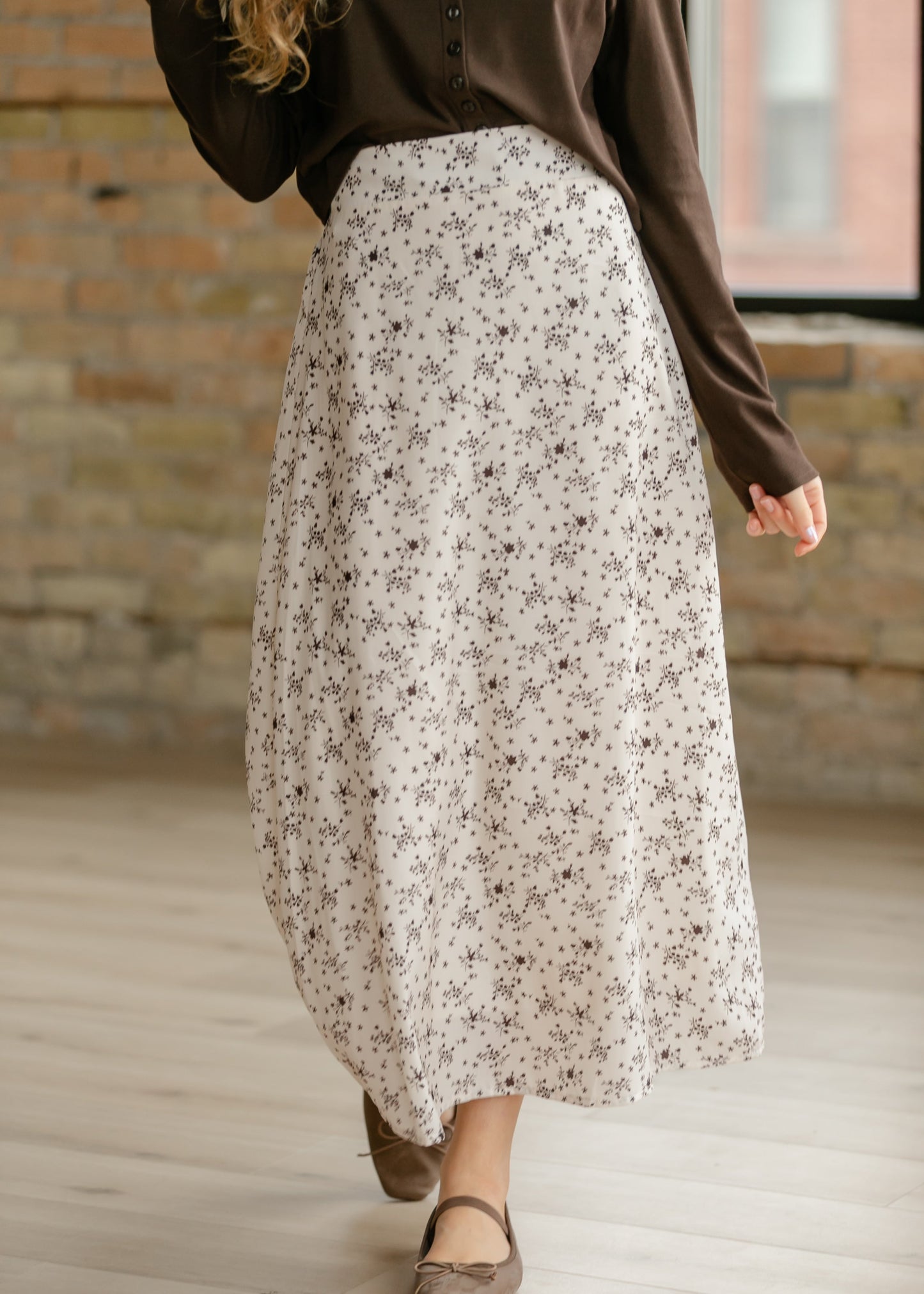 Braylyn Brown Floral Midi Skirt Dress