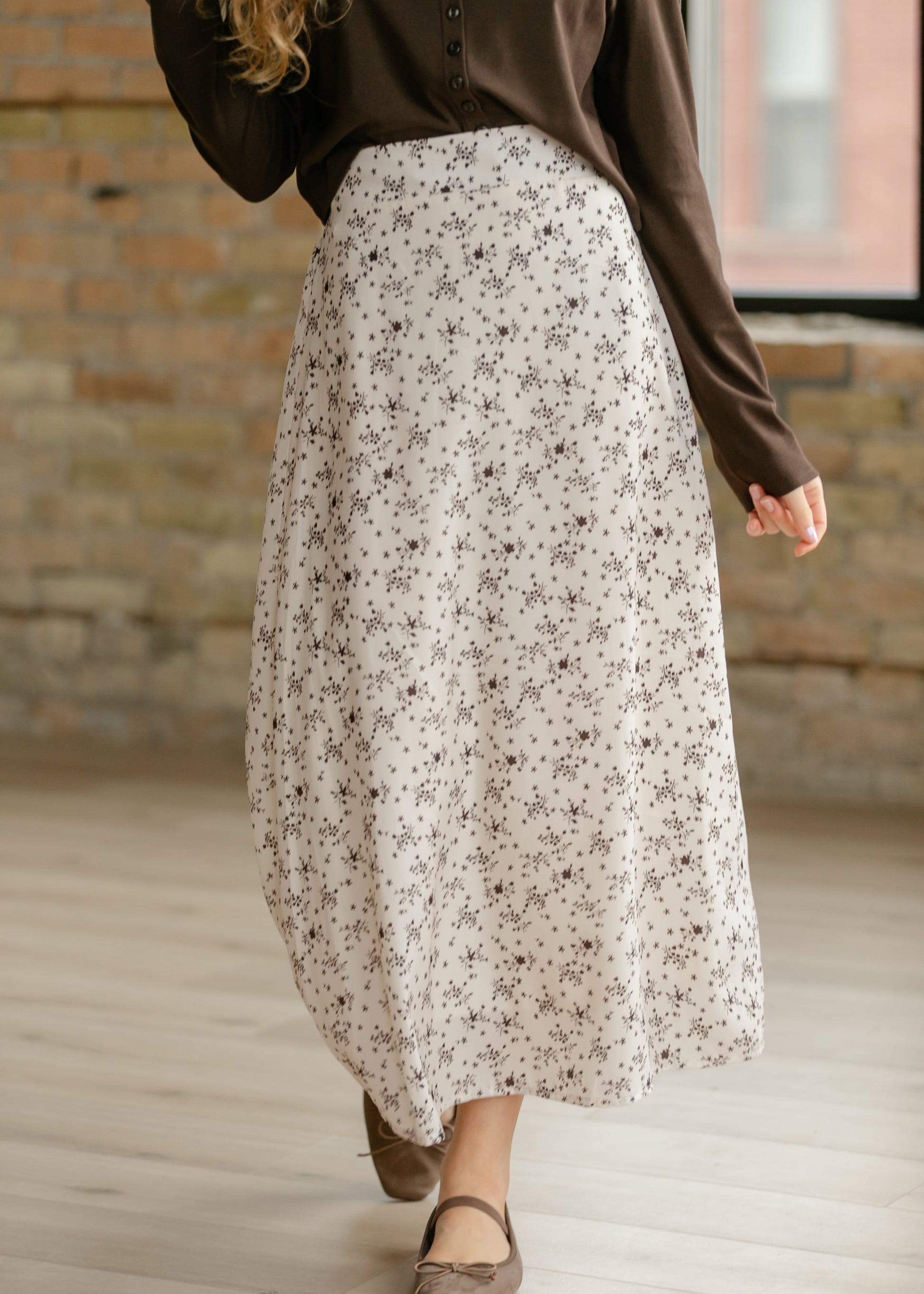 Braylyn Brown Floral Midi Skirt Dress