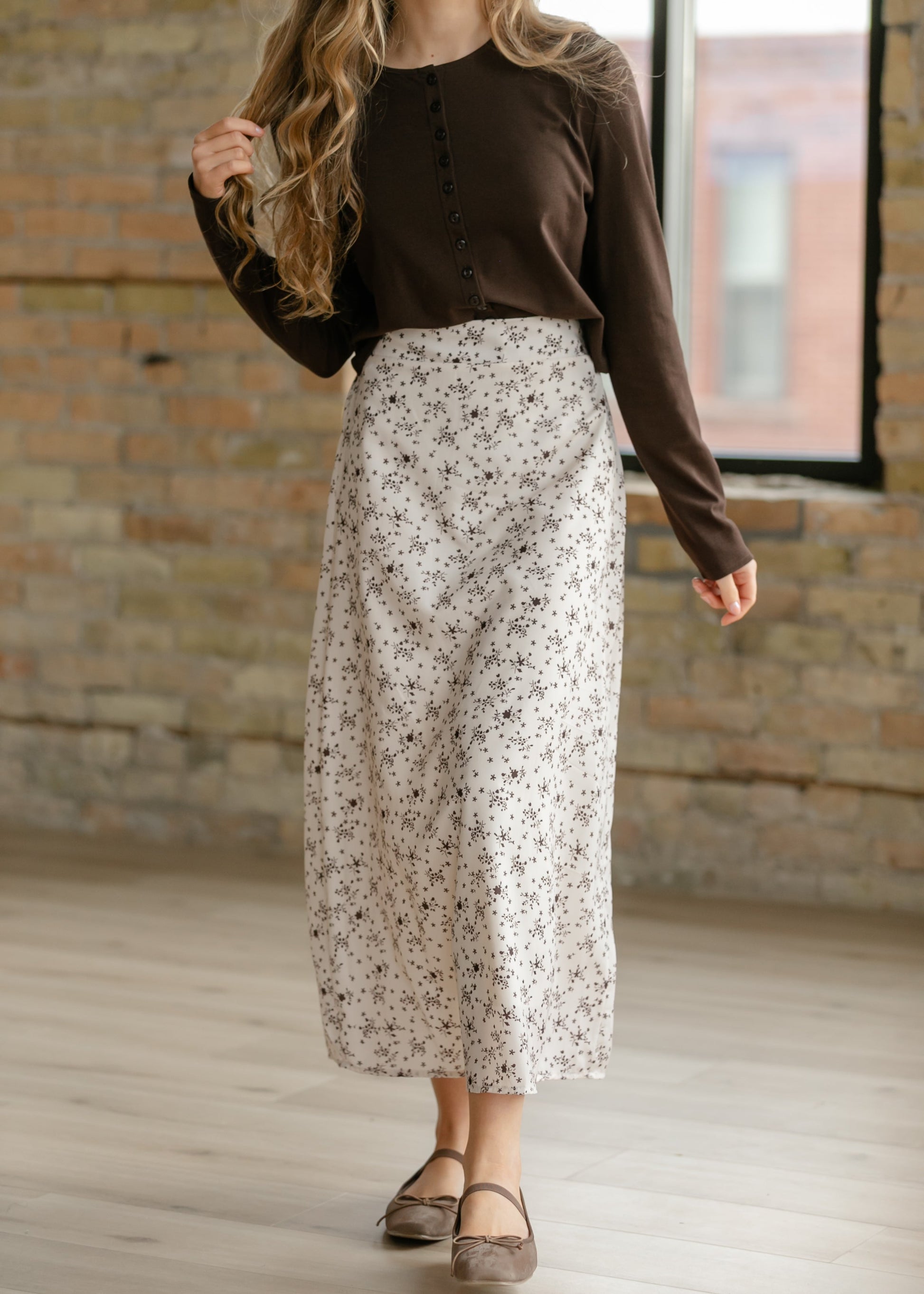 Braylyn Brown Floral Midi Skirt Dress
