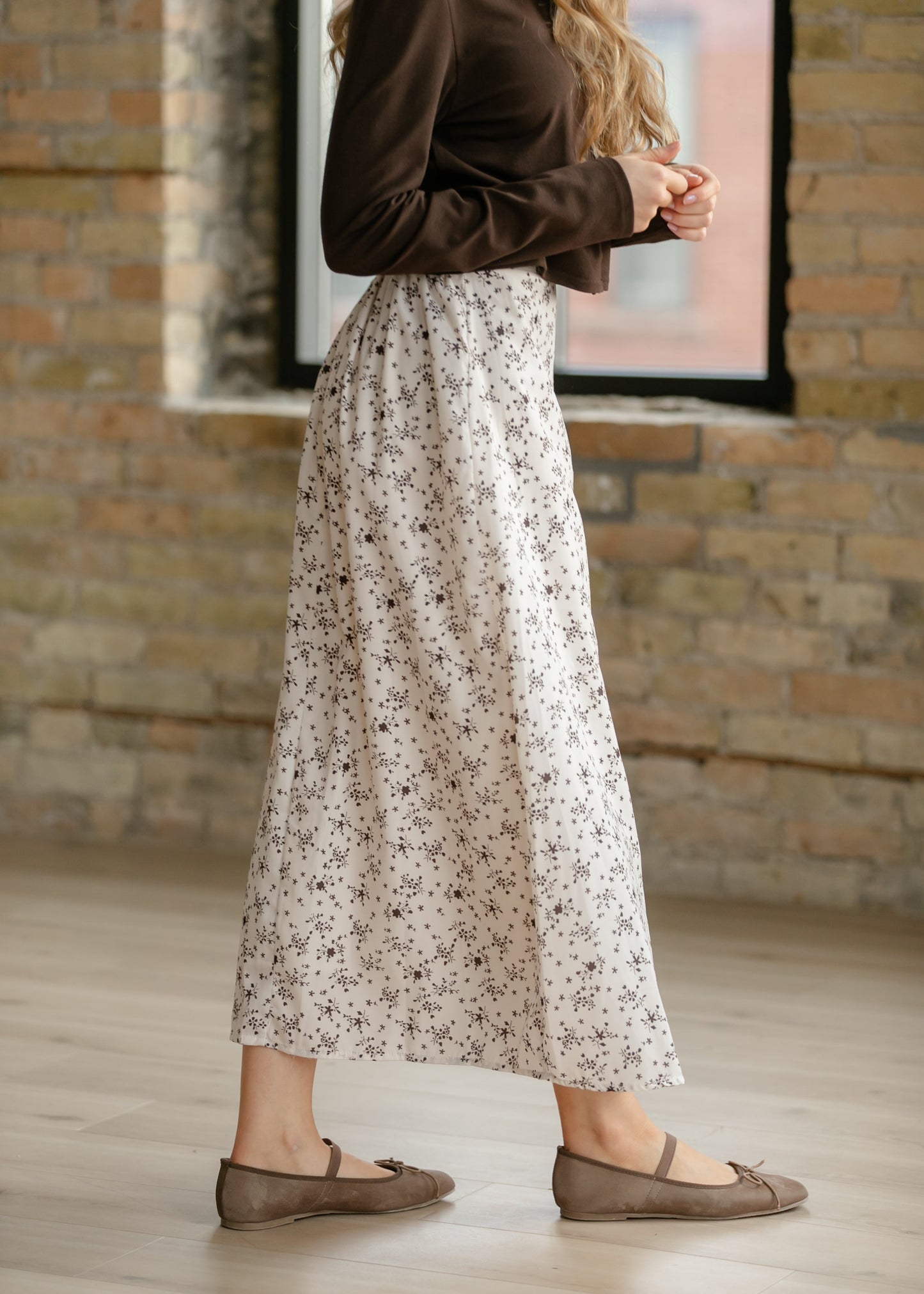 Braylyn Brown Floral Midi Skirt Dress
