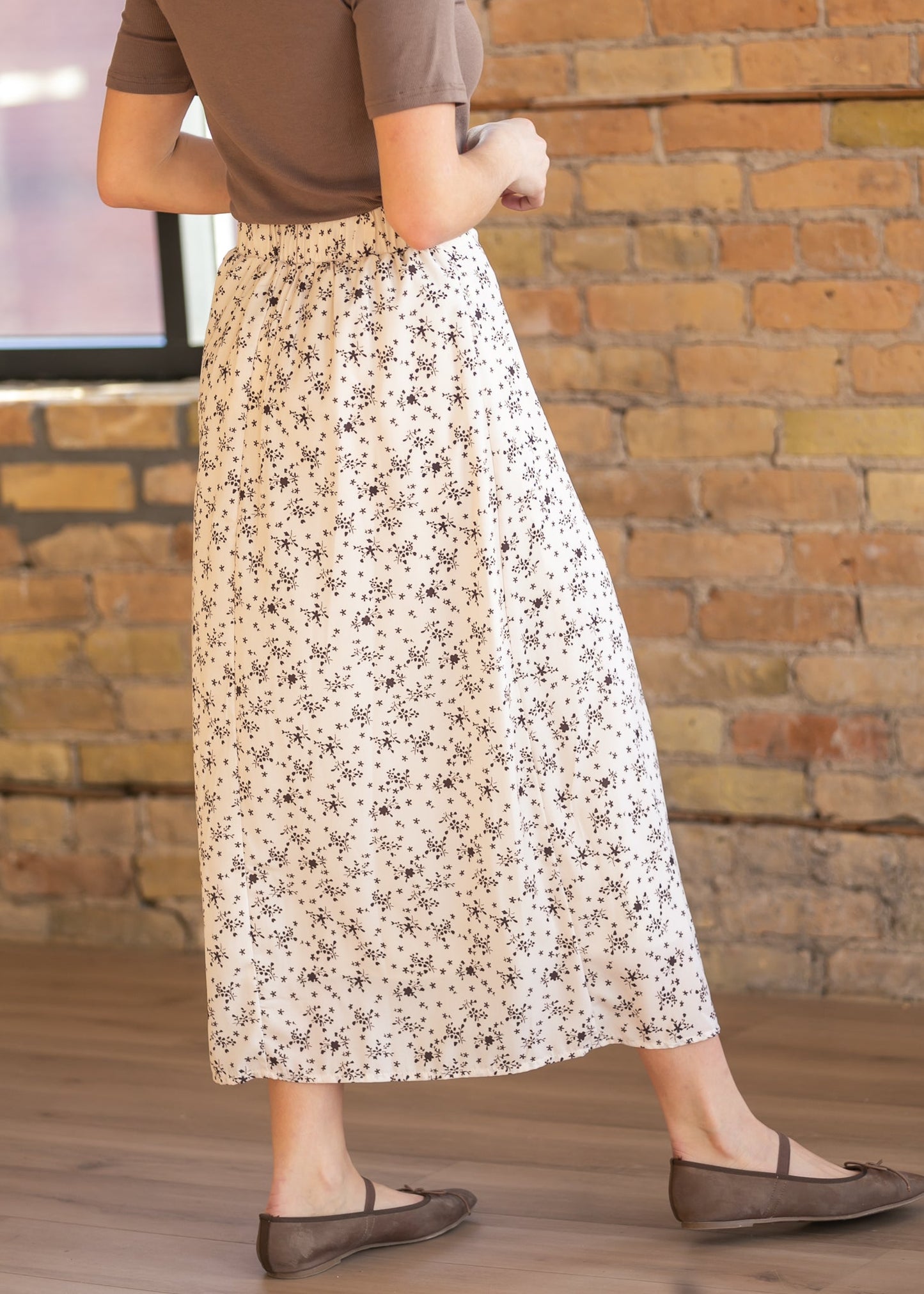 Braylyn Brown Floral Midi Skirt Dress