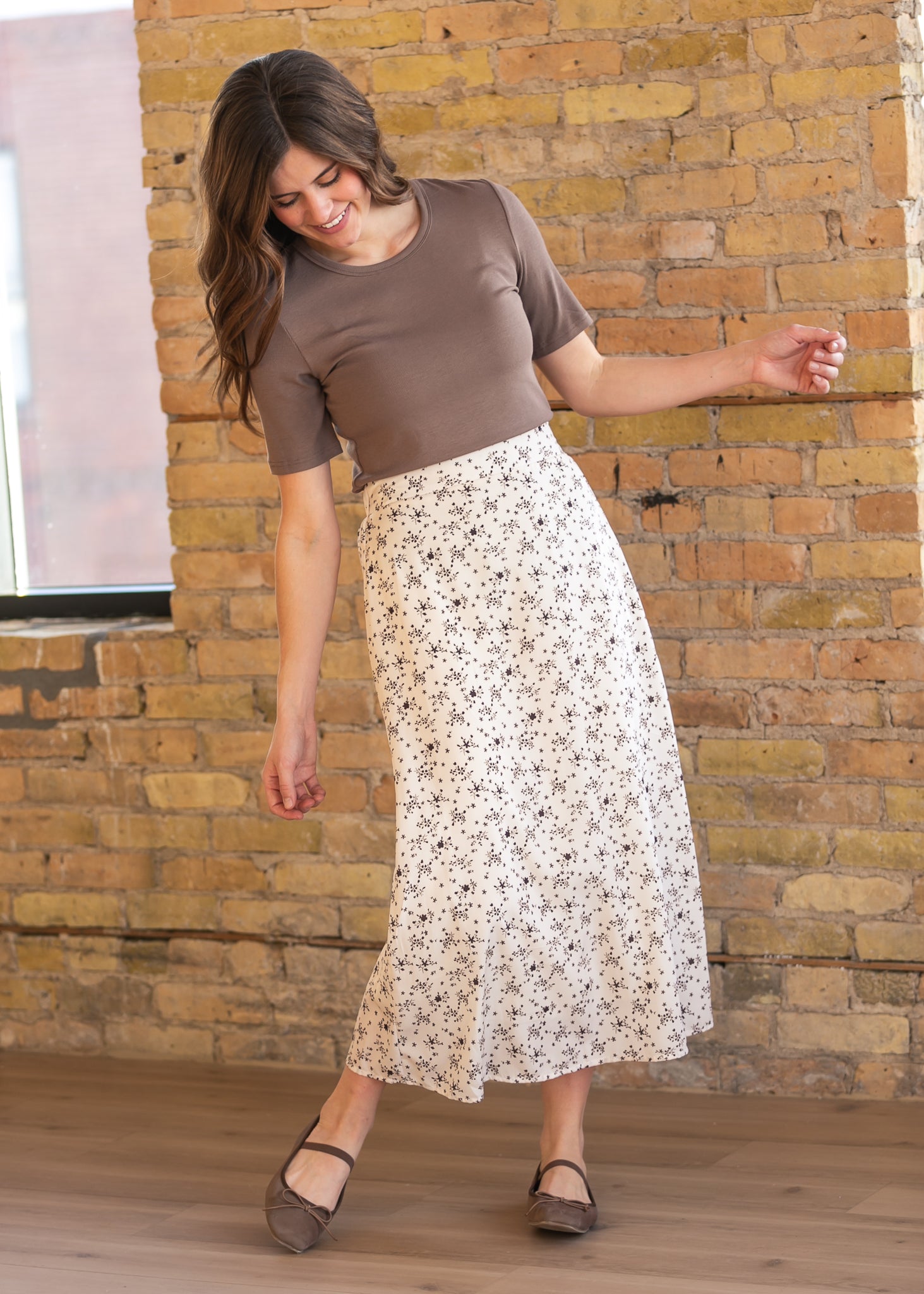 Braylyn Brown Floral Midi Skirt Dress